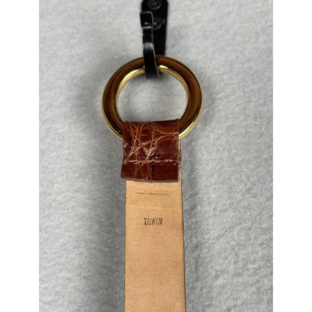 WCM Belt Womens Brown Italian Calfskin O-Ring Croc Embossed Gold Tip 2587-03